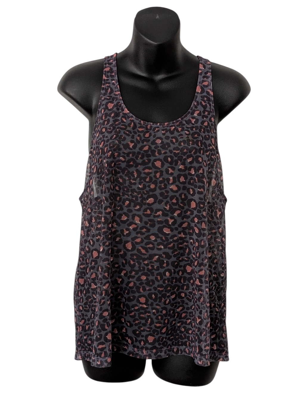 Victoria Spot Sheer Cheetah Print Racerback Black Gray And Pink Tank Top